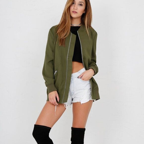Nana Judy army green oversized bomber jacket size XS - Picture 2 of 7